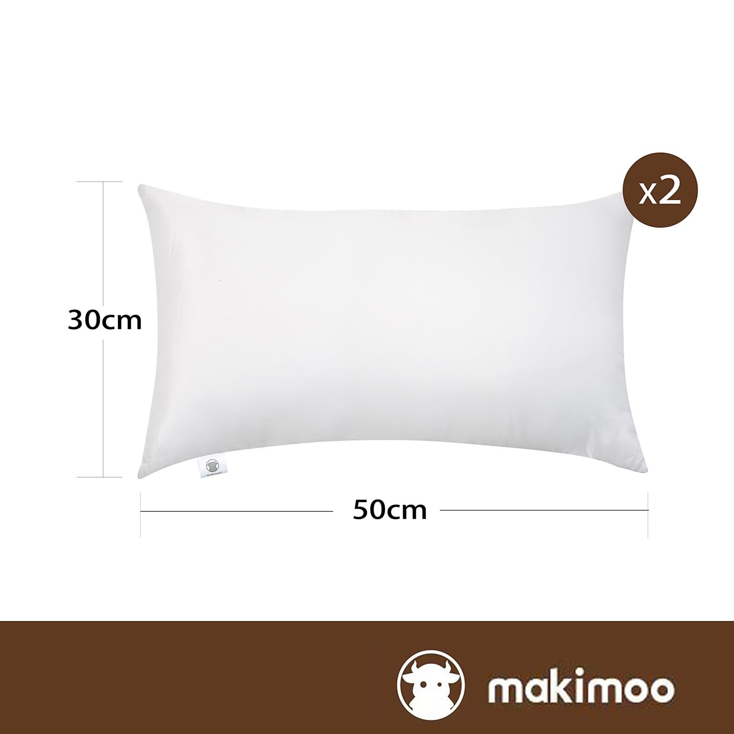 Makimoo Throw Pillow Inserts 30cm x 50cm (12" x 20"), Cushion Inserts, Hollowfibre Filling for Sofa, Bedding Cushion Pads (Pack of 2)