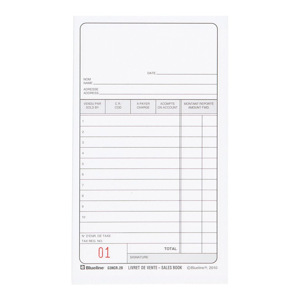 Blueline Sales Book, 50 Carbonless Duplicates, Bilingual, Pack of 10, 3-1/2" x 6-1/2" (G3NCR.10B)