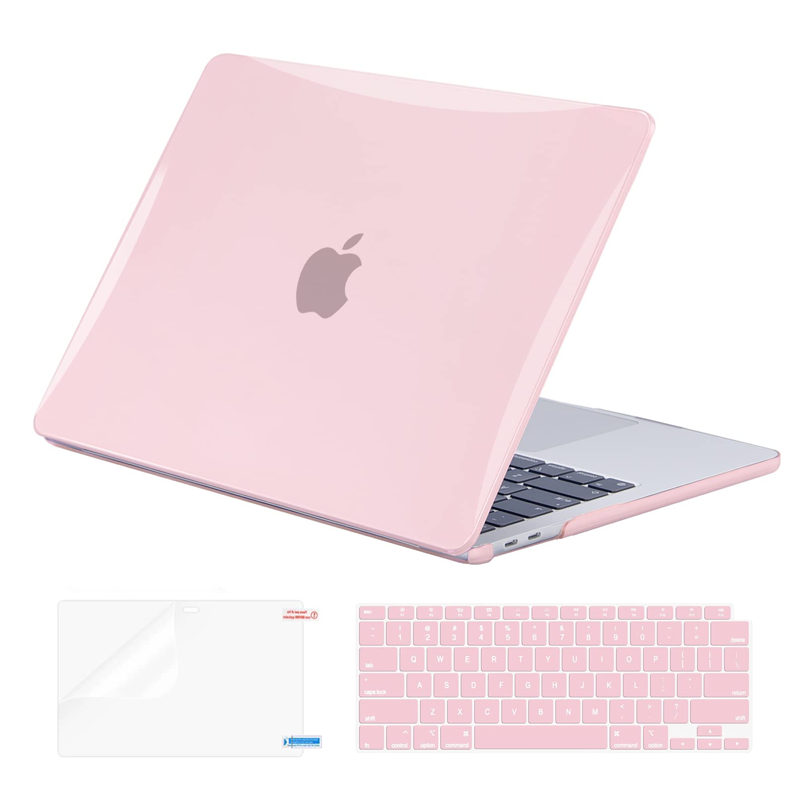 EooCoo Compatible with MacBook Air 13.3 inch Case 2018-2021 Release M1 Chip Model A2337 A2179 A1932 with Retina Display, MacBook Air 13 Case + TPU Keyboard Skin+ Screen Protector, Crystal Pink