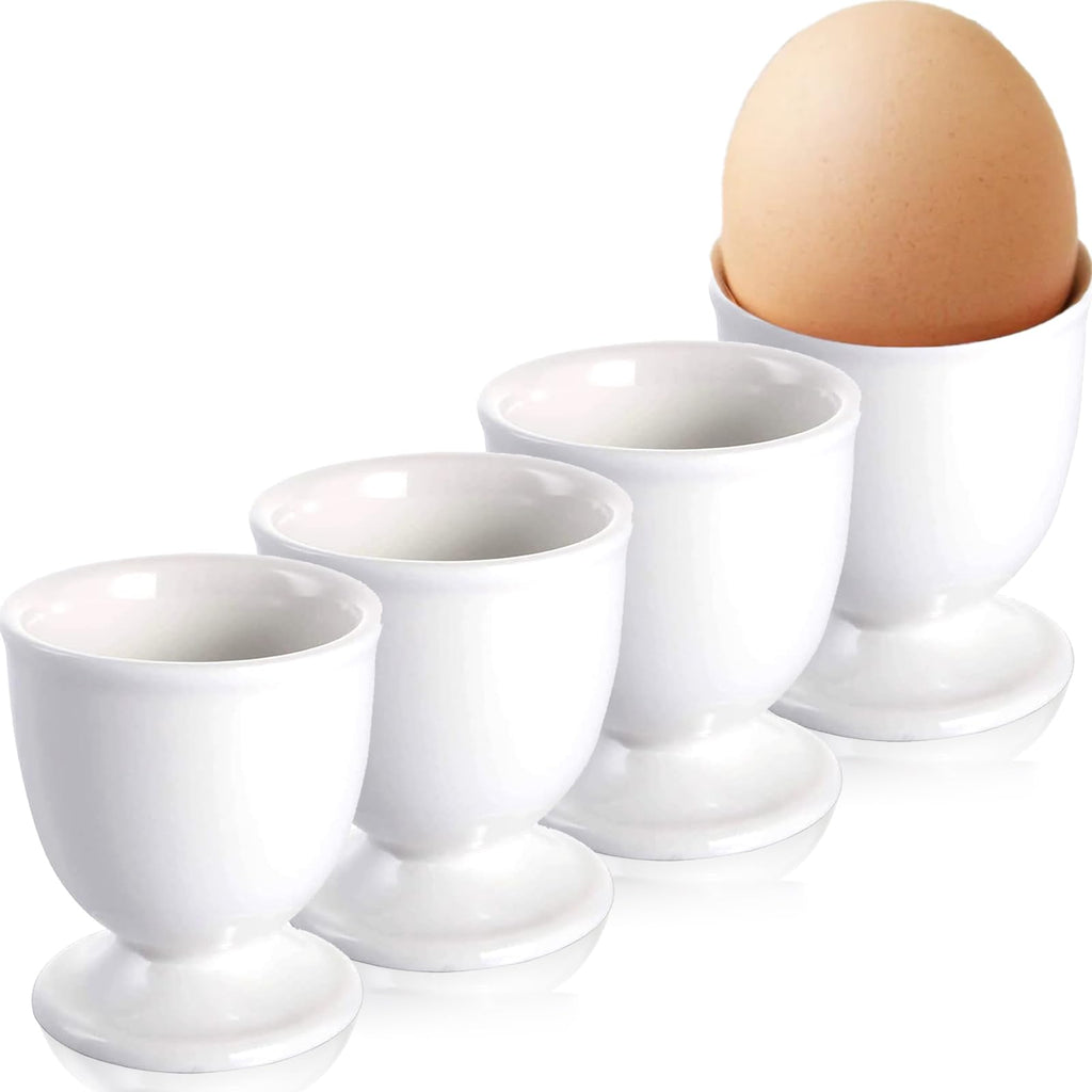 RHAFAYRE Egg Holder for Boiled Eggs, 4 Pack Porcelain Egg Cups for Soft Hard Boiled Eggs Breakfast Dinner, 5 cm x 9 cm, White
