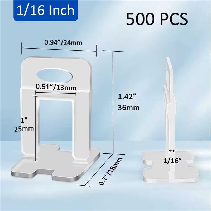 DGSL Tile Leveling System Clips - 500-Piece DIY Tiles Leveler Spacers (1/16 Inch) - Tile Leveling System for Professional Ceramic Tile and Stone Installation