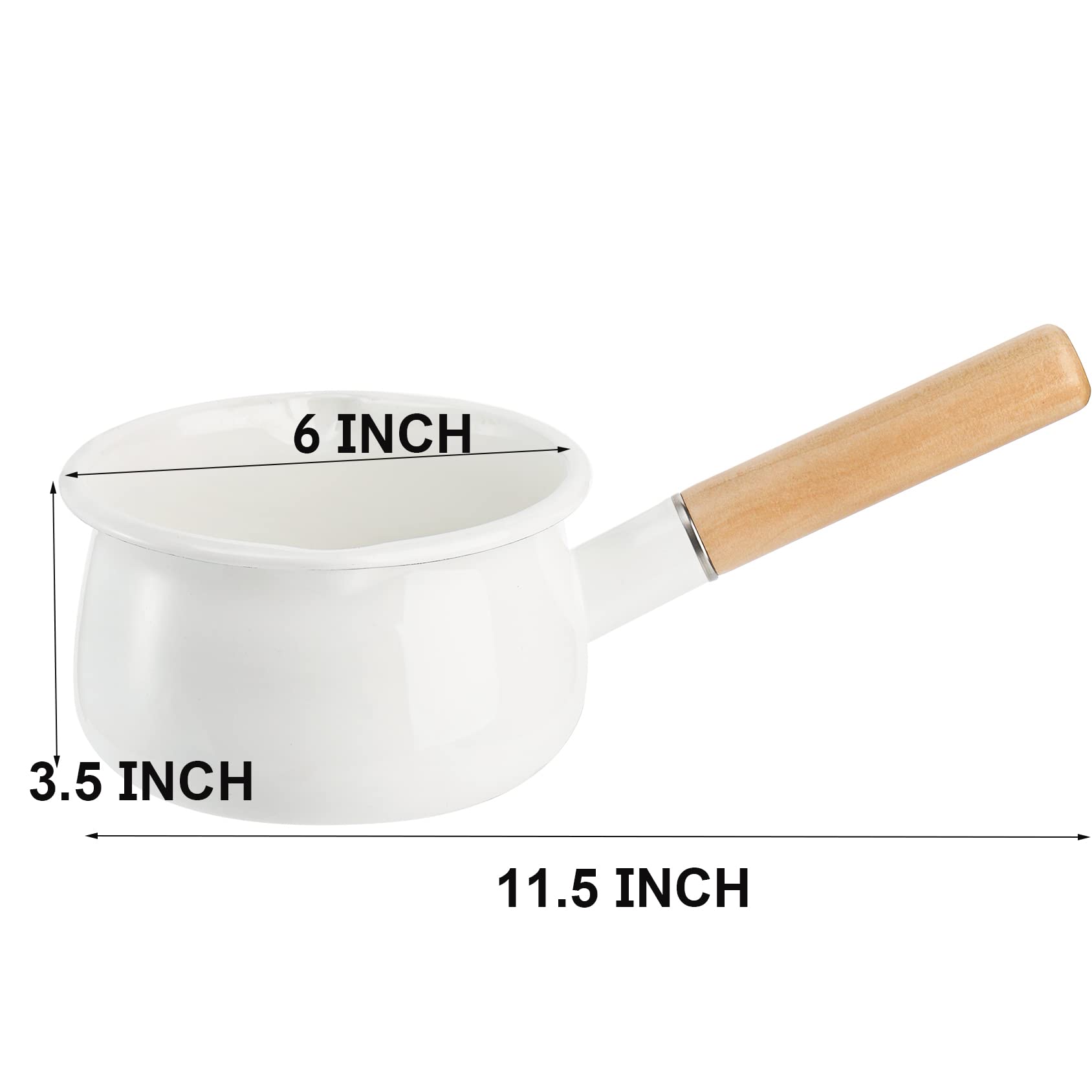 Jucoan 1 Quart Enamel Milk Pan with Dual Pour Spout, Small Enamel on Steel Saucepan Milk Pot Butter Warmer with Wooden Handle, Stove Top Soup Simmer Pot for Home Kitchen Cooking Heating Boiling