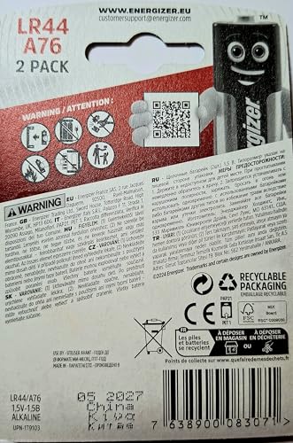 [ Strip of 12 ] Energizer A76/LR44 (A76BP), SR44, L1154, 1.5v Alkaline Batteries