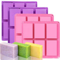 4 Pack Rectangle Silicone Molds, 6 Cavities Silicone Soap Molds Silicone Baking Mold Cake Pan for Soap Making, Cake Mold, Chocolate Mold ＆ Ice Cube Tray (Purple ＆ Pink)