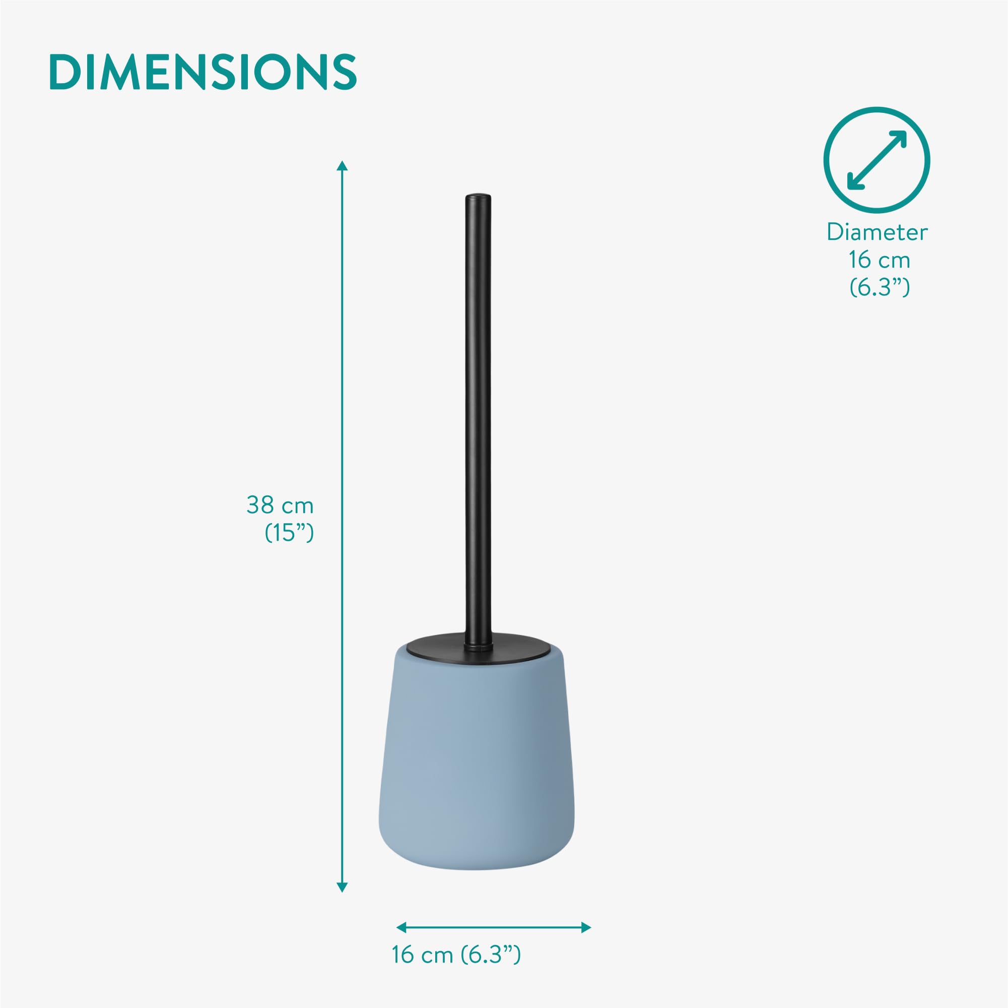 Navaris Toilet Brush and Holder Set, Blue - Toilet Brushes & Holders - Soft Touch & Rubber Coated Loo Brush with Stainless Steel Handle - Adjustable Silicone Water Stopper