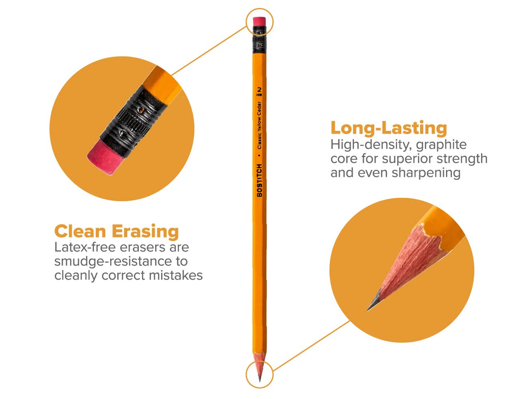 Bostitch Premium #2 Pencils, American Cedar Wood, Pre-Sharpened, HB Graphite, 72-Pack