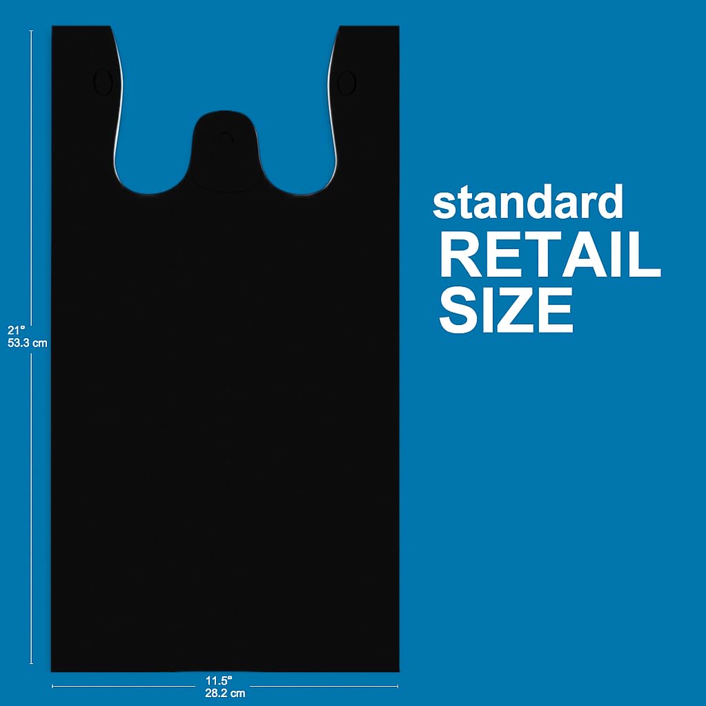 JASINCESS Plastic Bags with Handles 400 Count Black T Shirt Bags Retail Plastic Bags Shopping Carrier Merchandise Bags for Supermarket, Restaurant- 400 PCS