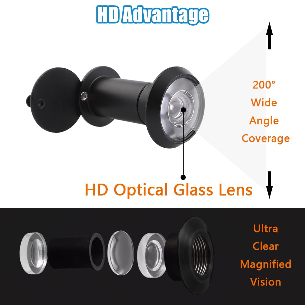 Tahikem Door Viewer Peephole, Door Viewers with 0.63inch/16mm Drill Bit Kit, Fits 1-1/2" to 2-3/8" Front Door, 200 Degree Wide Angle Peep Eye Hole, Anti Peeping Reverse Privacy Covers - Matte Black