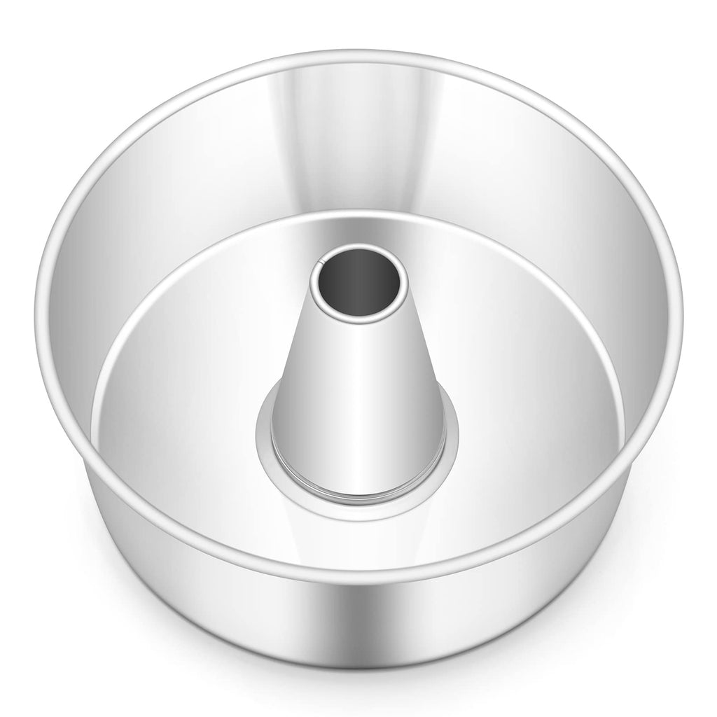 TeamFar 10inch Angel Food Cake Pan, Stainless Steel Pound Cake Pan with Tube, Hollow for Home/Kitchen Baking, Healthy & Non-Toxic, Durable & One-Piece, Mirror Finish & Dishwasher Safe, Silver