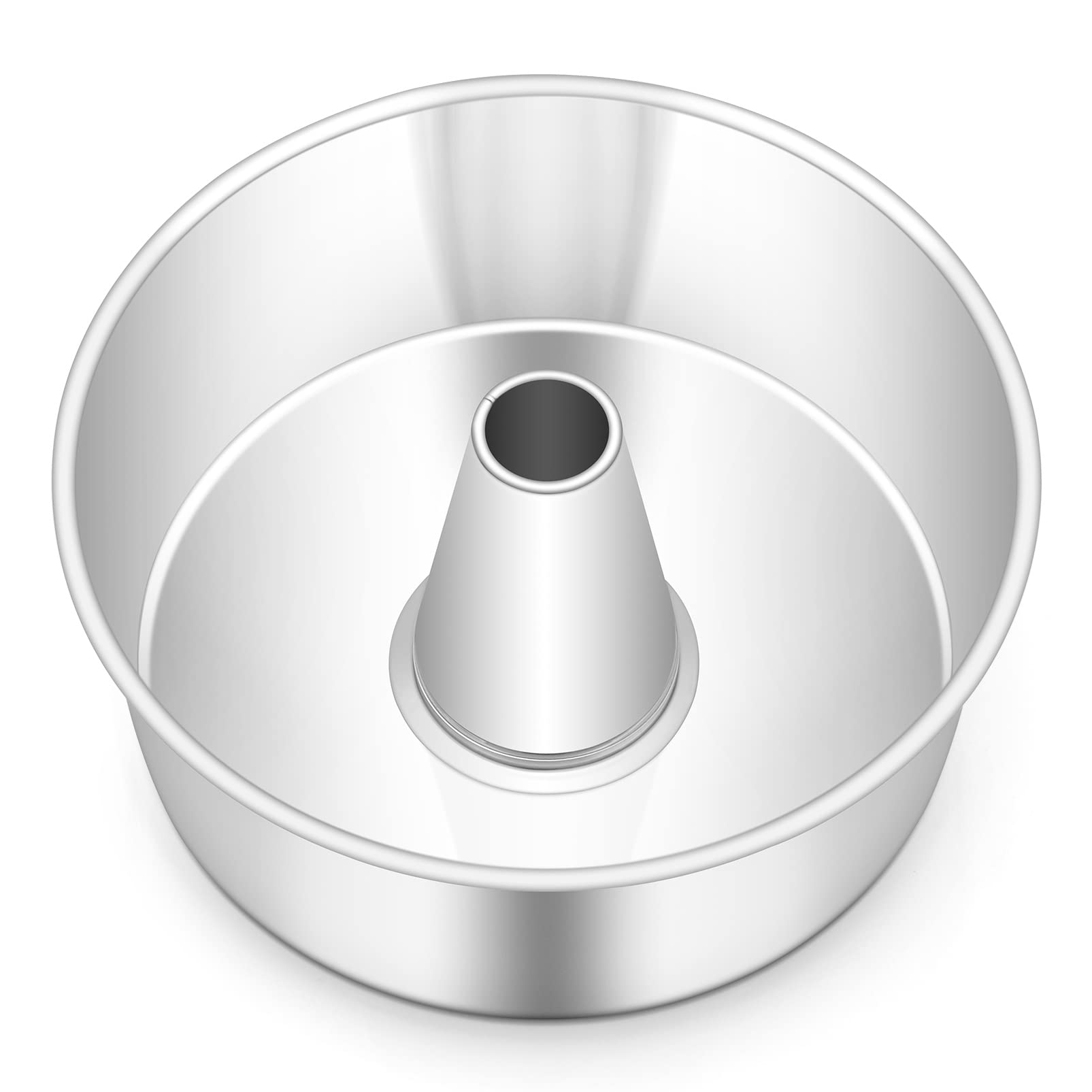 TeamFar 10inch Angel Food Cake Pan, Stainless Steel Pound Cake Pan with Tube, Hollow for Home/Kitchen Baking, Healthy & Non-Toxic, Durable & One-Piece, Mirror Finish & Dishwasher Safe, Silver