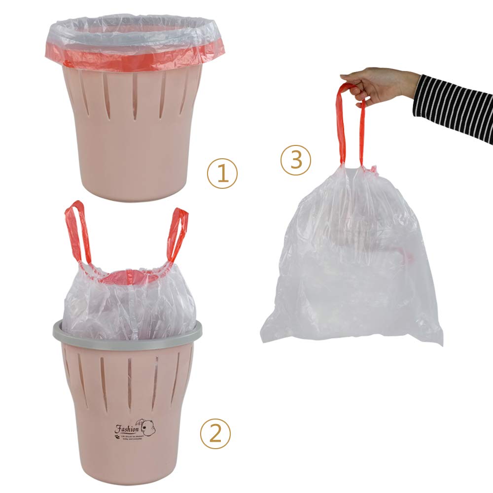 EudokkyNA 3 Gallon Drawstring Garbage Bags, Clear Kitchen Trash Bag, 220 Bags/4 Rolls