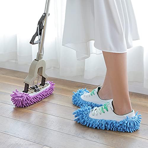 FEATHERHEAD Bontip 4 Pairs (8 Pieces) Unisex Washable Dust Mop Slippers Shoes Microfiber Cleaning House Mop Slippers Multifultional Floor Cleaning Shoes Cover for House Kitchen Office (Free Size)