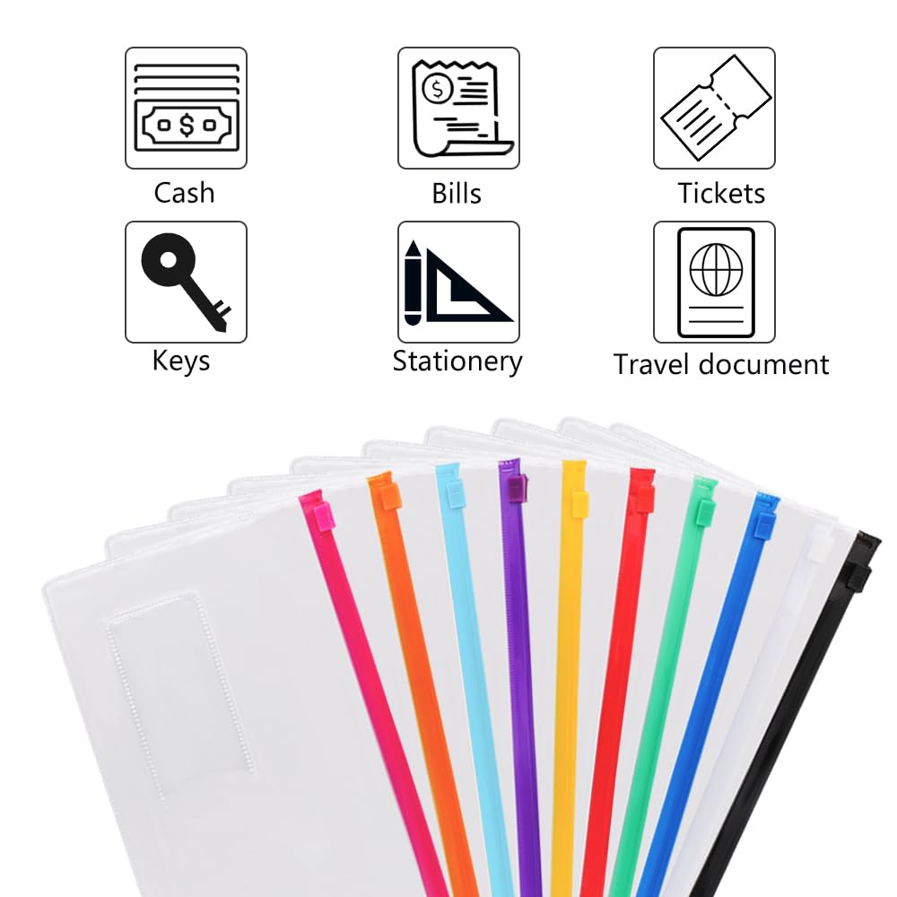 EOOUT 24pcs Poly Zip Envelope, Plastic Envelope, Reusable Envelopes, 9 x 4.7 Inches, A6 Size, 10 Colors, for Office Supplies
