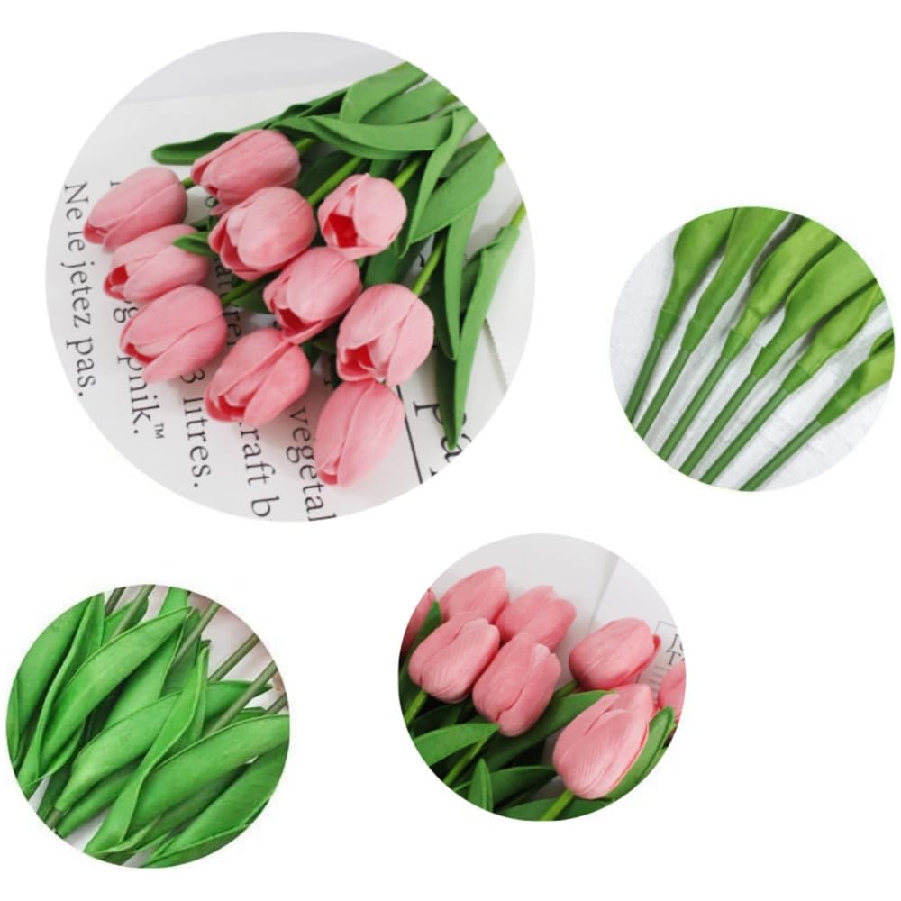 20PCS Artificial Tulips Real Touch PU Fake Tulips Flower Arrangement Bouquets for Home Party Decoration Holiday (Pink)