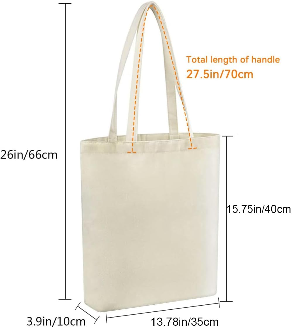 Faylapa 6 Pack Canvas Tote Bags, Heavy Duty and Strong Shopping Grocery Bag 13.6"x 15.3" Blank Cotton Bags for Decorating Christmas Crafts DIY, Painting (Beige)