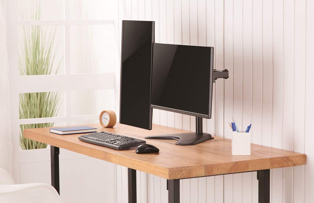 Amer Dual LED LCD Monitor Free-Standing Desk Stand for 2 Screens up to 32 inches Heavy-Duty Fully Adjustable Arms with Max VESA 100x100mm (2EZSTAND)