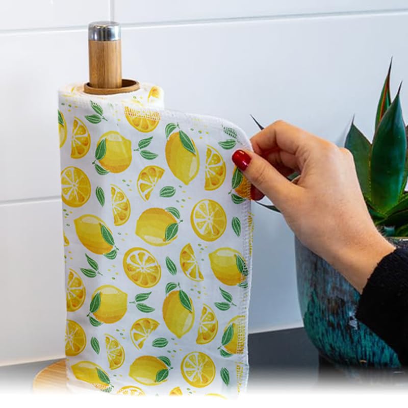 SFIUYDS Reusable Paper Towels Washable，Pack of 12 Paperless Napkins Flannel Cotton Cloth 10"X12"with Cardboard Roll，Made to Last - Cut Back and Waste Less Eco Friendly（Lemons）