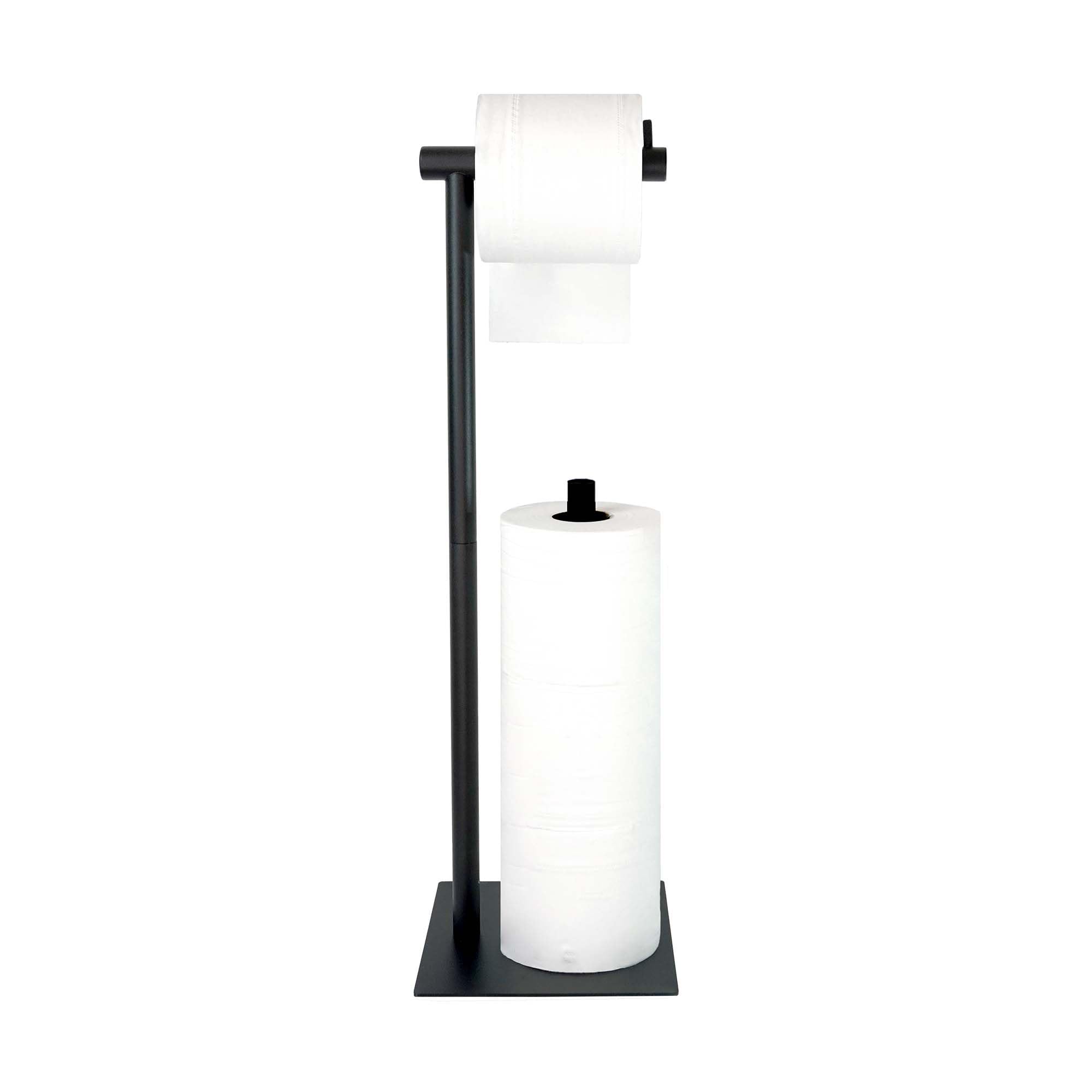 Toilet Paper Stand Black, Toilet Tissue Roll Holder Free Standing, Bath Toilet Paper Roll Standing Dispenser with Reserve, Toilet Tissue Organizer Stand with Heavy Base for Bathroom Washroom Lavatory