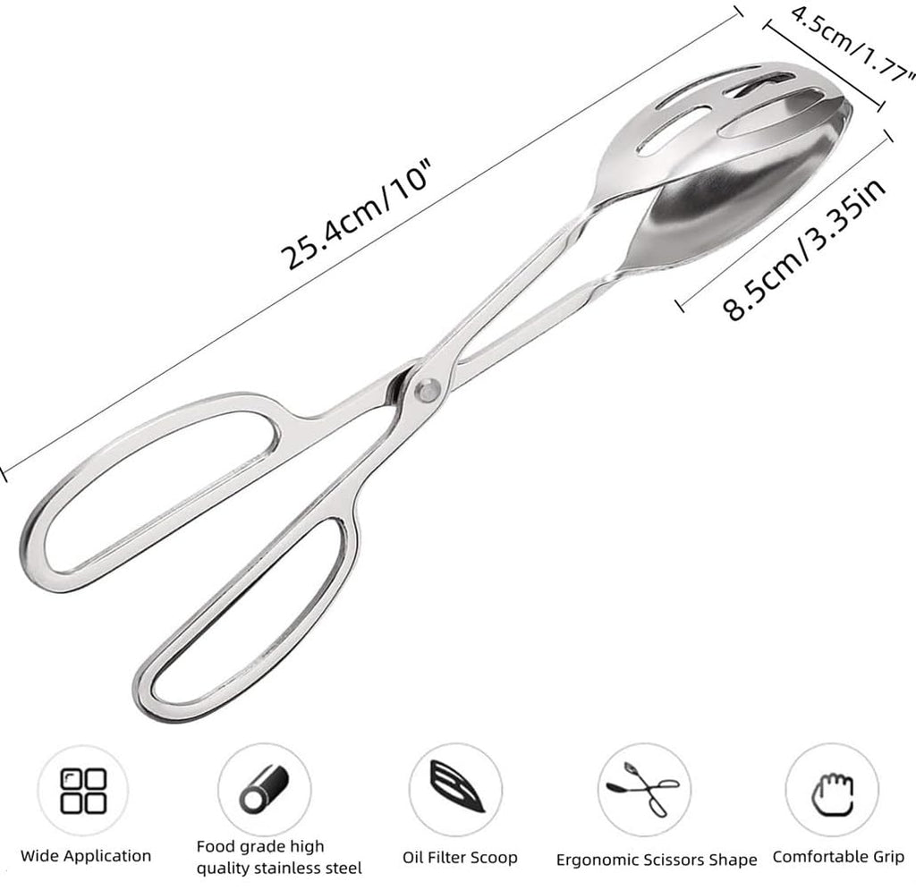 OPDENK 2-PACK Serving Tongs for Buffet Party Catering,Stainless Steel Thickening Food Tongs Salad/Cake/Bread Tongs Kitchen Salad Scissors (Silver)
