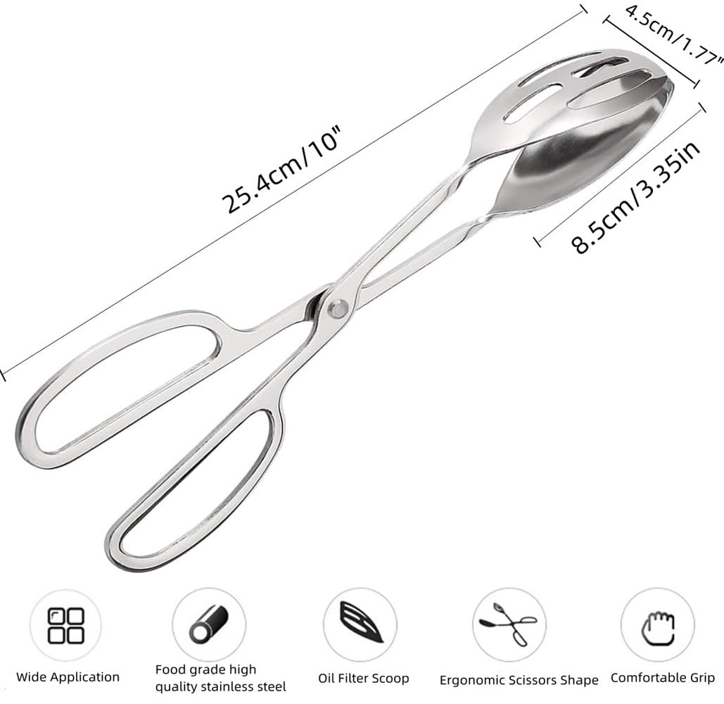 OPDENK 2-PACK Serving Tongs for Buffet Party Catering,Stainless Steel Thickening Food Tongs Salad/Cake/Bread Tongs Kitchen Salad Scissors (Silver)