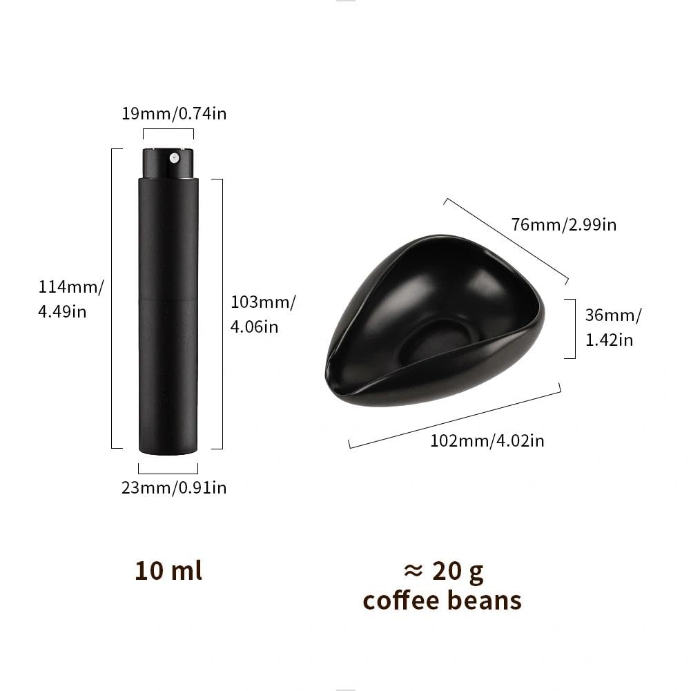 watchget Coffee Bean Dosing Cup & RDT Spray Bottle Kit for Espresso Bar, Static Reduction Ceramic Single Dose Tray for Brewing/Tea, Barista Accessories Set, Black