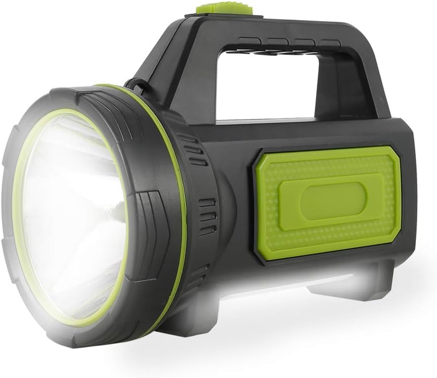Super Bright Spotlight, Rechargeable Flashlight 6000mah Led Torch with Side Light Searchlight High Power Waterproof Handheld Flashlight for Camping Emergency Hiking Hunting