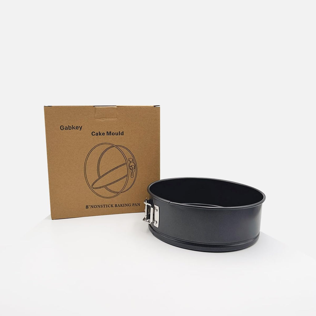 Gabkey 8 inch Circular Springform Carbon Coated Rolled to Interlocking and Leak-Proof Seal Cake Pan