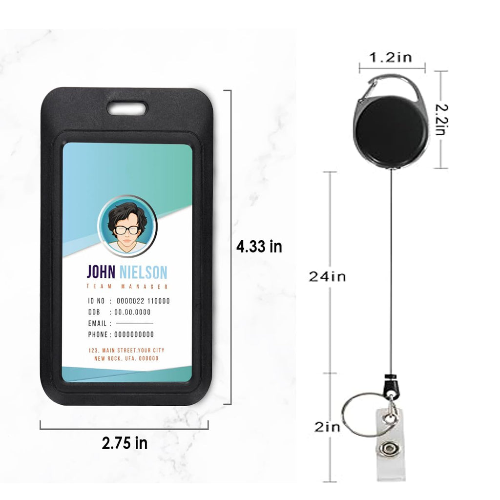 Syyflibb Black Badge Holders with Retractable Keychains – Multi-Card ID Card Holder Reels for Work, Office, Lanyards (Fits 2-3 Cards) (6, Black)
