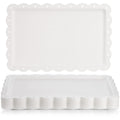 Peohud 12 Pack White Plastic Serving Food Tray, Disposable Serving Platters with Lace Rim, Rectangle Food Trays, Disposable Serving Platters and Trays for Party, Wedding, Restaurant, 14.4" x 9.3"