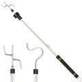 Greeily Clothes Hanger Reaching Hook, High Reach Garment Hook Telescopic Adjustable 37" to 63" for Hanging Clothes Plants Bird Feeders Christmas Light Pole Stainless Steel Material with 2 Long Hooks