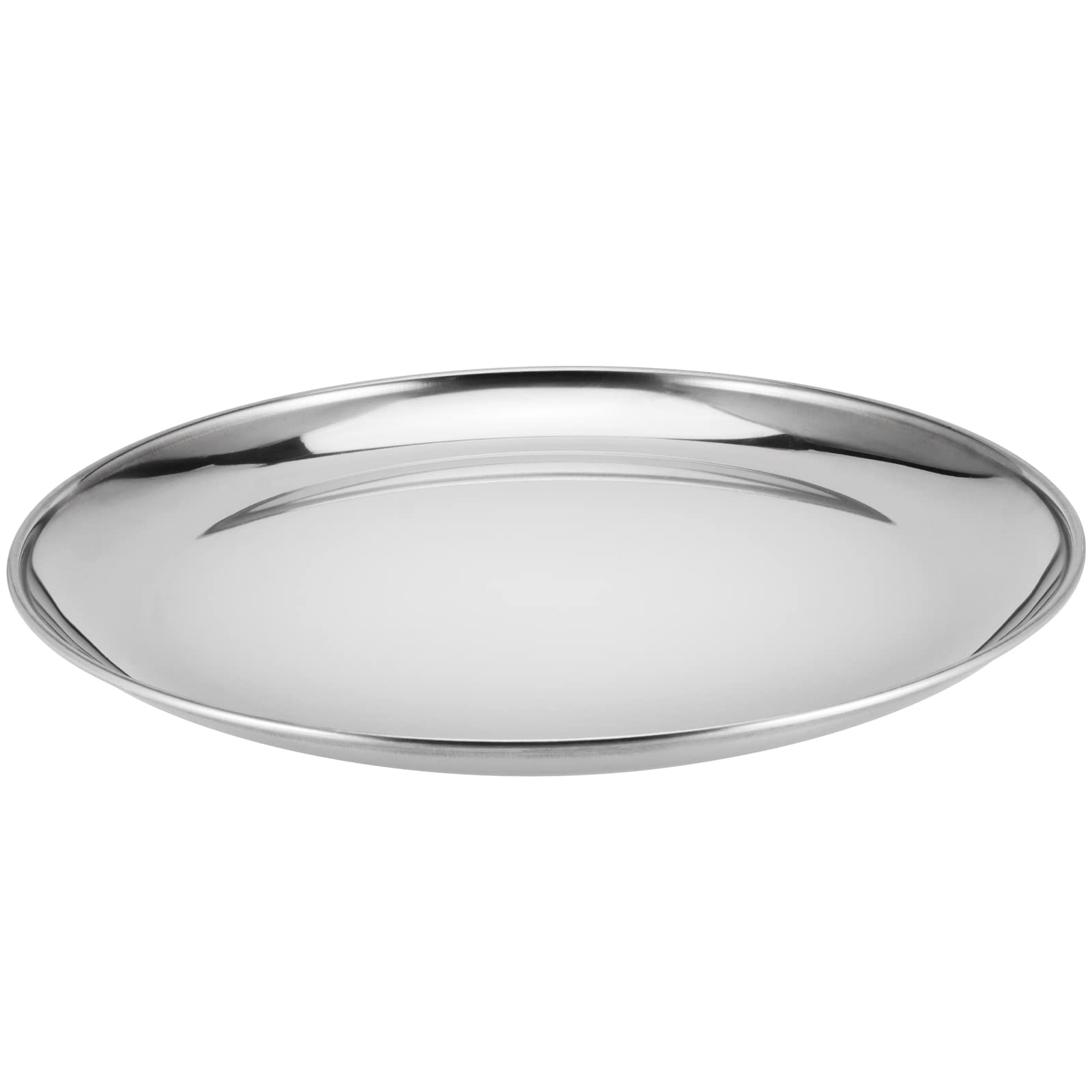 JOIKIT 4 Pack 10 Inch Silver Stainless Steel Plate, Round Metal Dinner Plates, Kitchenware Dinner Dishes Serving Tray Large Camping Plates for BBQ, Snack, Food Serving, Dishwasher Safe