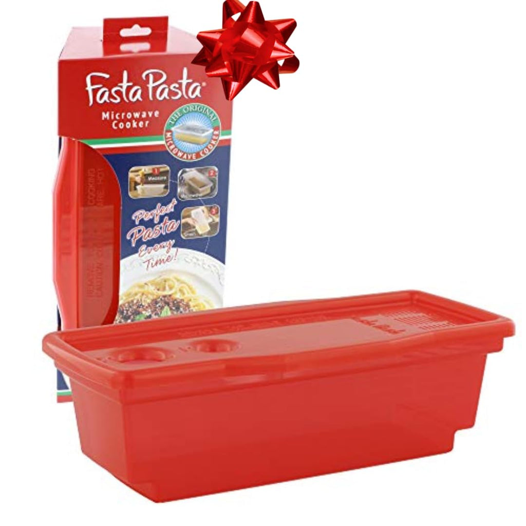 Microwave Pasta Cooker, Uncoated- The Original Fasta Pasta (Red)- Quickly Cooks up to 4 Servings- No Mess, Sticking or Waiting for Boil- Perfect Al Dente Pasta Every Time- for Dorms, Small Kitchens,