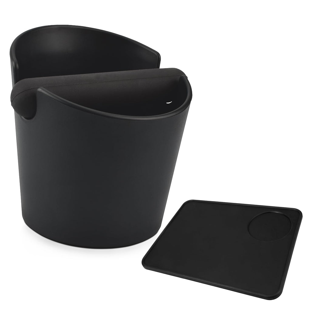 HOMEE Coffee Knock Box 4.8 Inch with Coffee Tamping Mat,Shock-Absorbent Durable Barista Style Knock Box with Removable Knock Bar and Non-Slip Base, Equipped Silicone Anti-Slip Espresso Tamping Mat