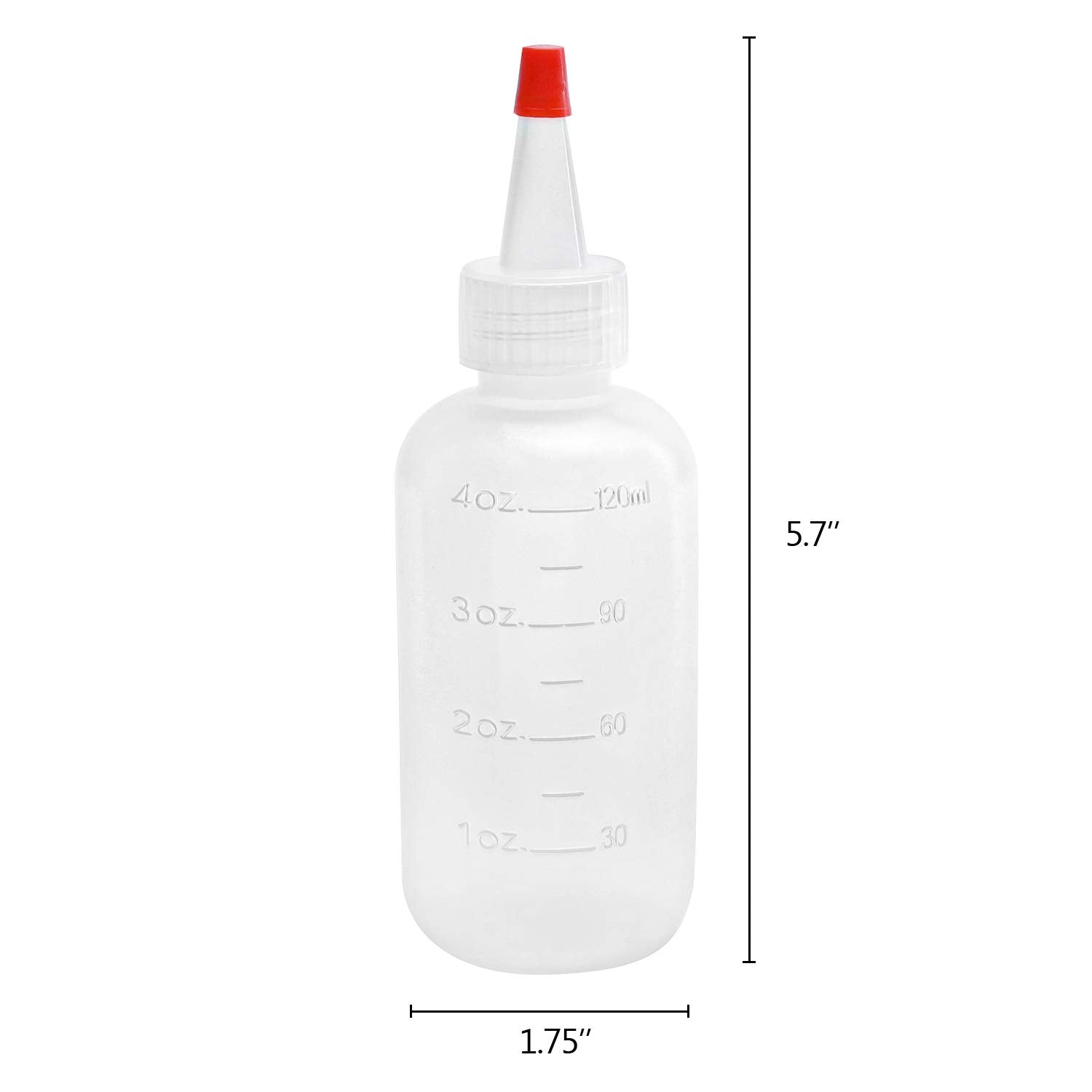 Hedume 30 Pack 4-Ounce Plastic Squeeze Bottles with Red Tip Cap and Measurement - BPA-Free, Latex-Free, Food-Grade - Good for Crafts, Art, Glue, Sauces