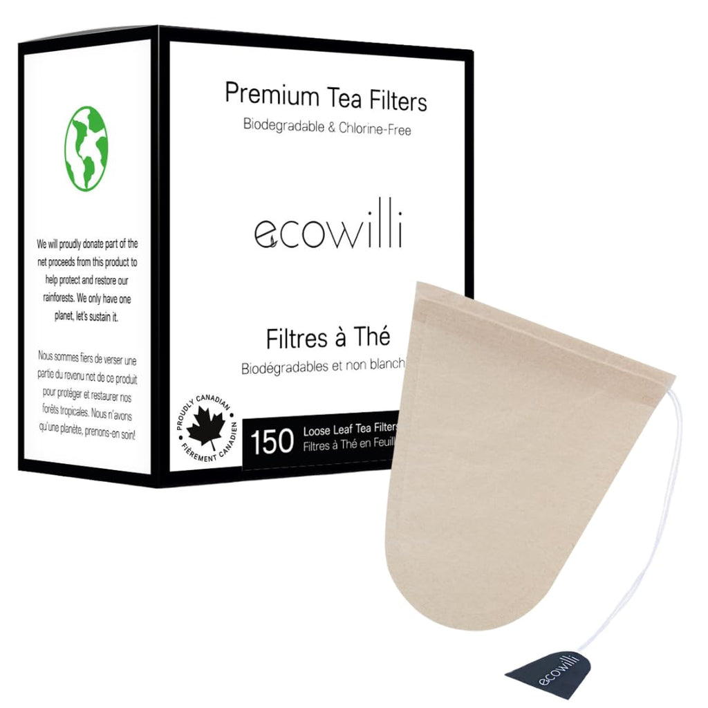 Ecowilli Tea Bags for Loose Tea Biodegradable Tea Filter Bags Drawstring 150-pack, Natural Paper Unbleached Tea Filters