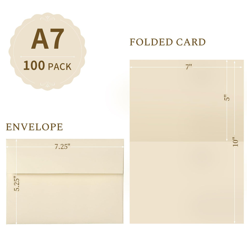 Cream Blank Cards and Envelopes, Goefun 5x7 Folded Ivory Cardstock and A7 Envelopes Self Seal 100 Pack for Wedding, Invitations, DIY Greeting Cardstock, Thank You Cards & All Occasion