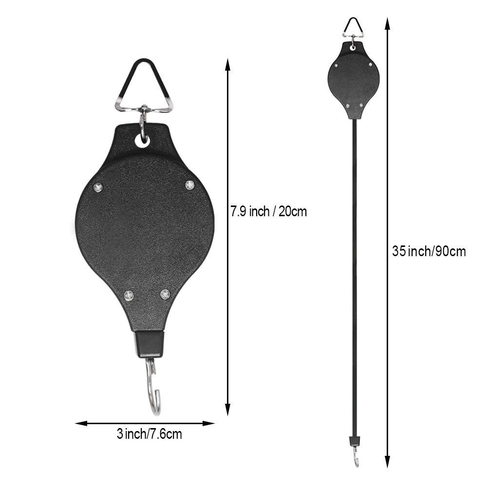 4 Pack Plant Hook Pulley, Retractable Plant Hanger Easy Reach Hanging Flower Basket for Garden Baskets Pots and Birds Feeder Hang High up and Pull Down to Water Or Feed (4) (Black, 4)