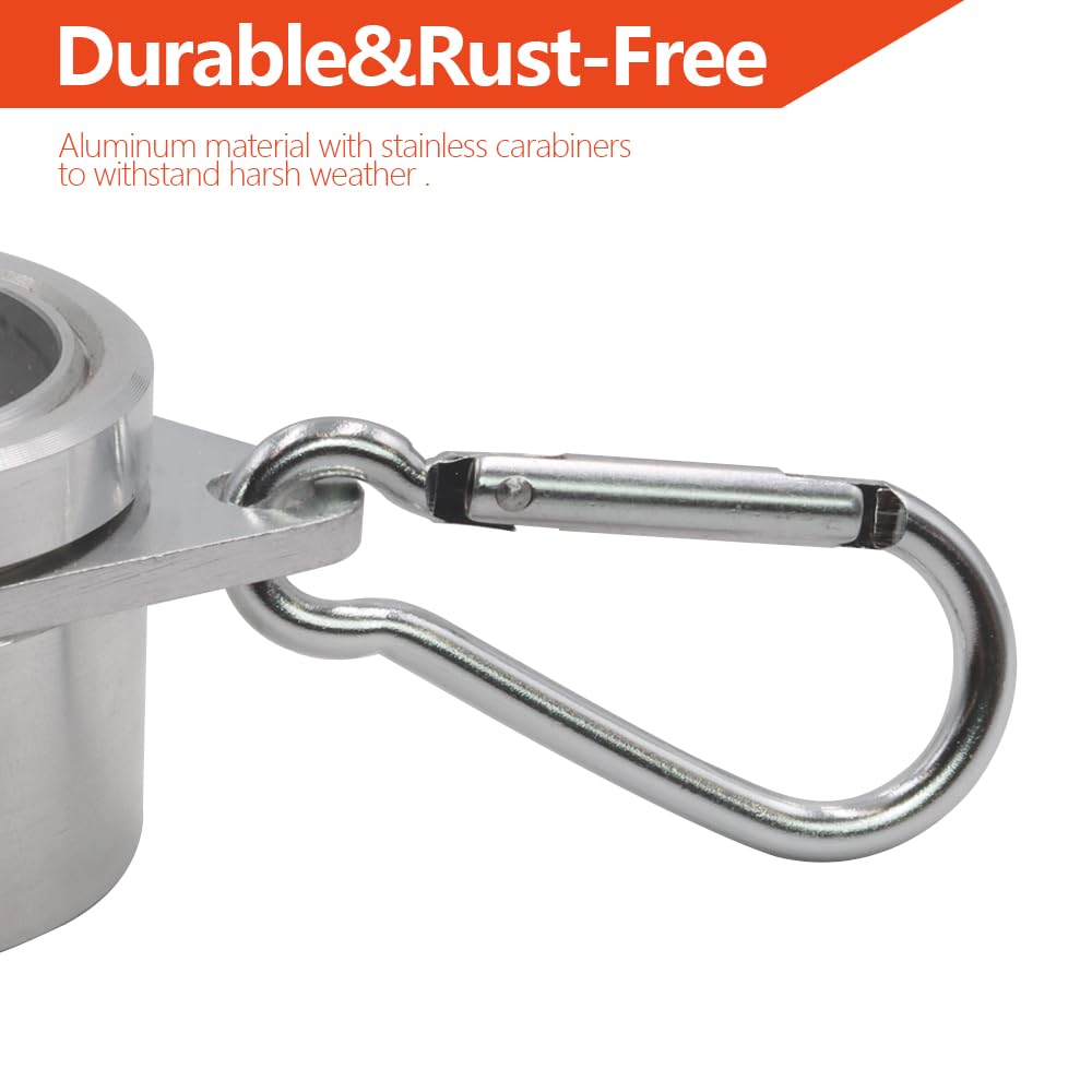 Anley 1.25" Aluminum Flagpole Mounting Rings Set - Anti Wrap 360° Rotatable Ring with Carabiners - Ideal for 1-1/4 Inch Diameter Flag Pole & Flag with 2 Grommets (Silver, Pack of 2)