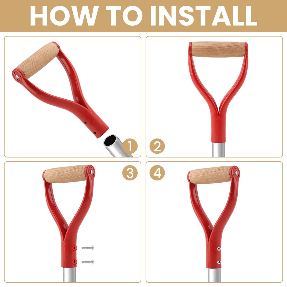 Shovel D Grip Handle, 3.1cm/1.22inch Inner Diameter Metal Spade Snow Shovel Replacement Handle with Comfortable Grip, Shovels Replacement for Garden Digging Raking Tool(Red)