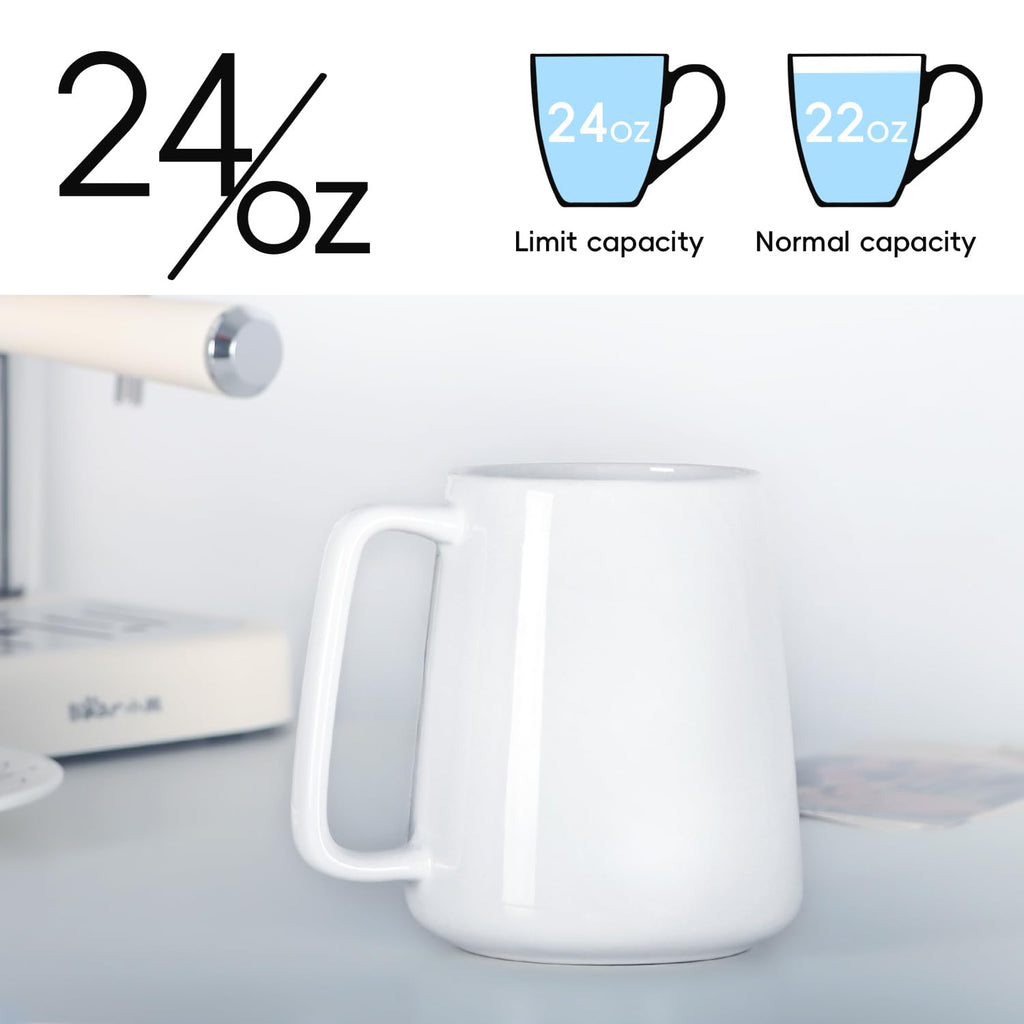24 OZ Large Coffee Mug, Smilatte Nice Ceramic Boss Tea Cup with Big Handle for Dad Men Women, Unique Style for Any Kitchen, White