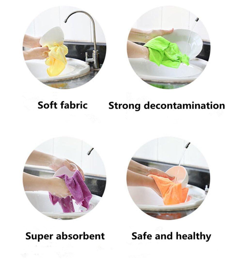 YSLON Rubber Cleaning Gloves Kitchen Dishwashing Glove 2-Pairs And Cleaning Cloth 2-Pack,Waterproof Reuseable.(Medium)
