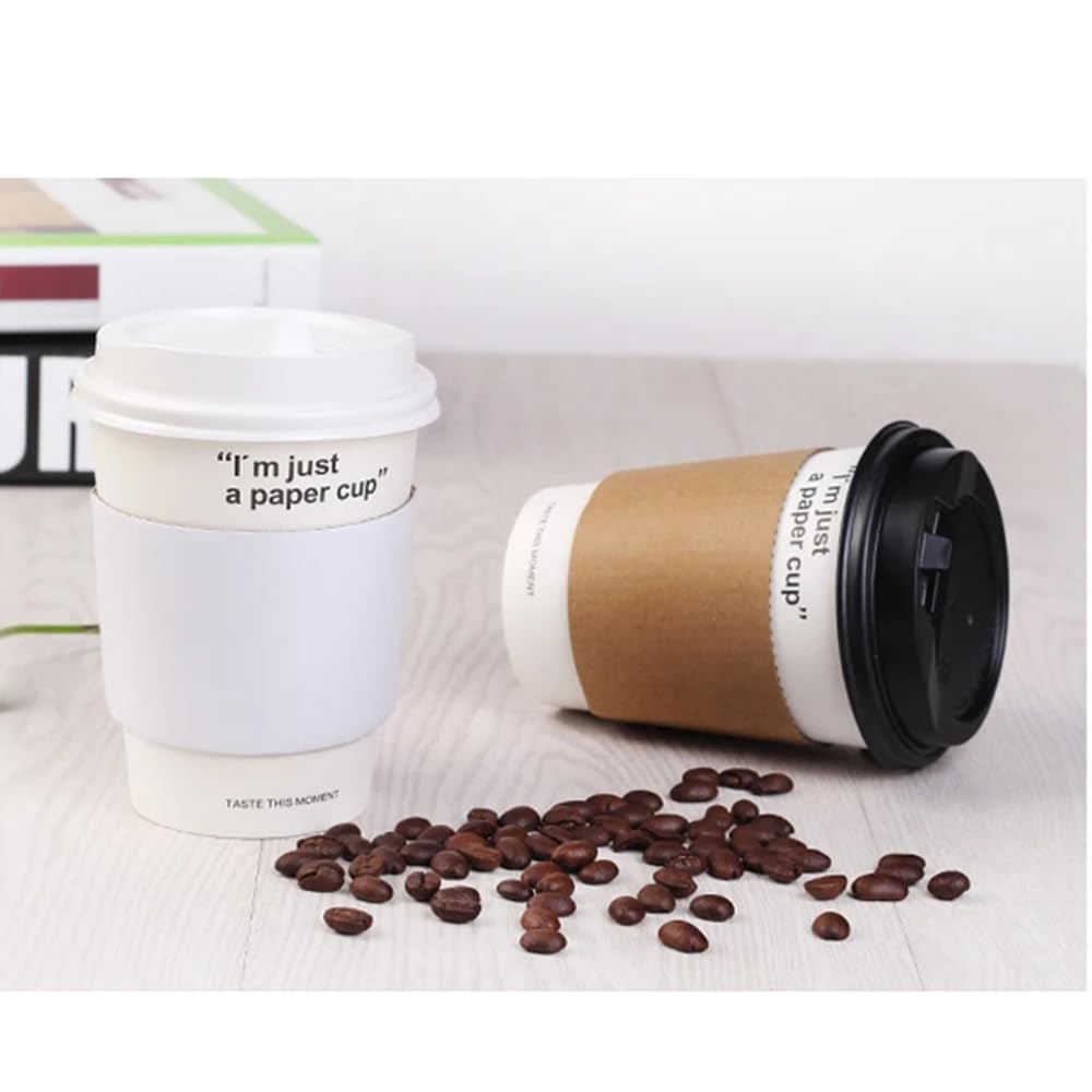 EchoDone Disposable Coffee Cup Sleeves for Hot or Cold Drinks Paper Corrugated Cup Jackets 200 Count Color White Fit for 90mm Diameter Cups 10oz 12oz 16oz (Without Cups)