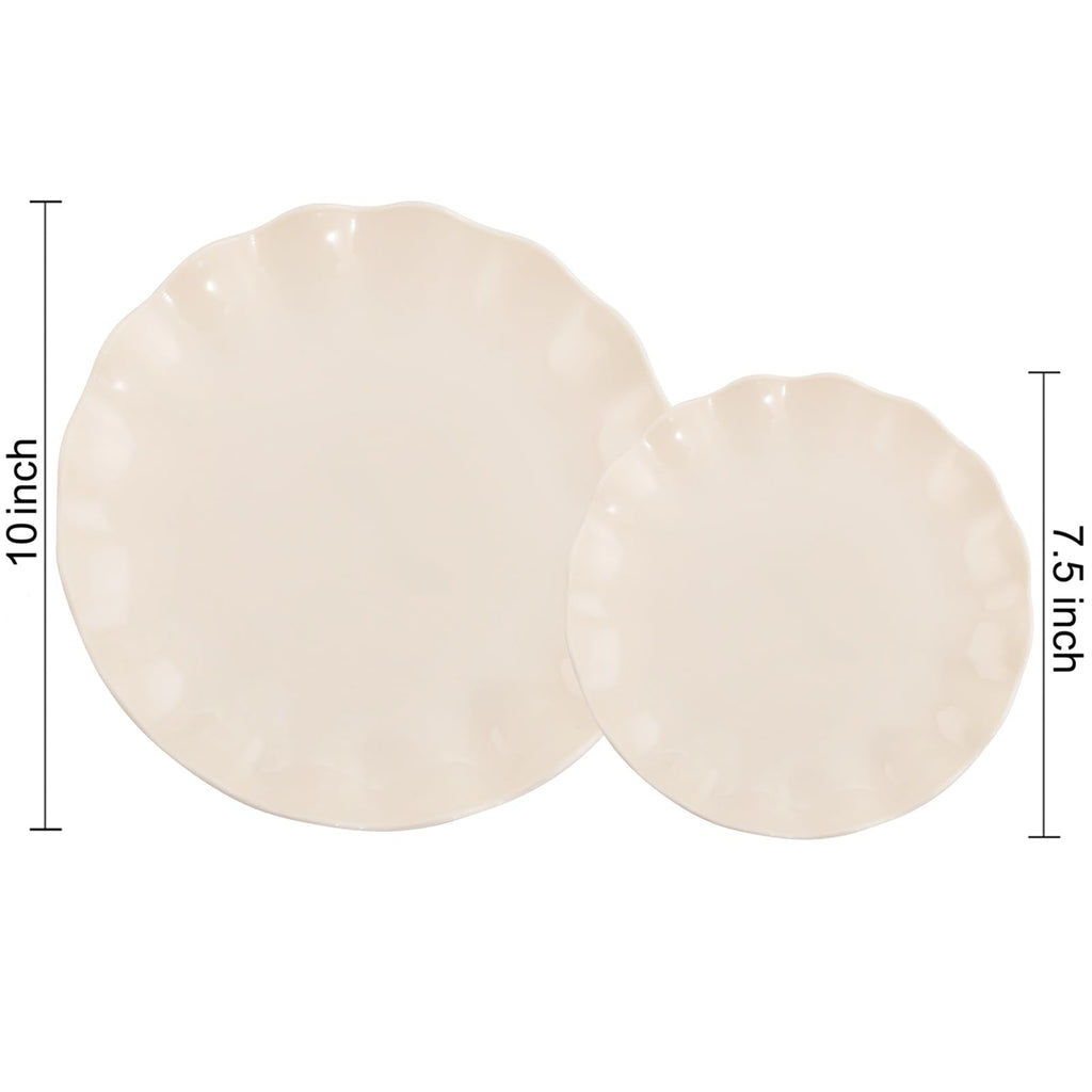LIYH 24 Pcs Plastic Plates Reusable, Unbreakable Scalloped Plastic Dinner Plates, Dishwasher Safe, Ivory Plate Sets Perfect for Parties, Birthday, Picnics, BPA Free (12Guests)