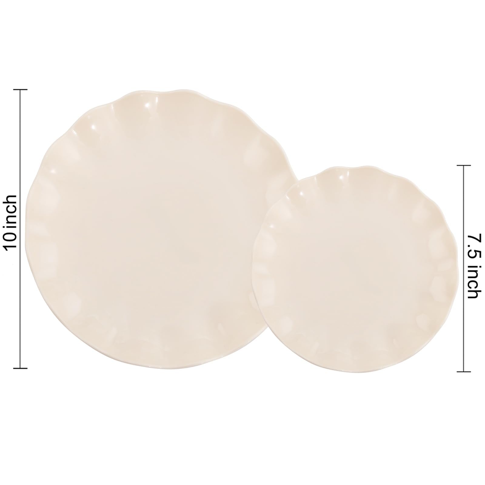 LIYH 24 Pcs Plastic Plates Reusable, Unbreakable Scalloped Plastic Dinner Plates, Dishwasher Safe, Ivory Plate Sets Perfect for Parties, Birthday, Picnics, BPA Free (12Guests)