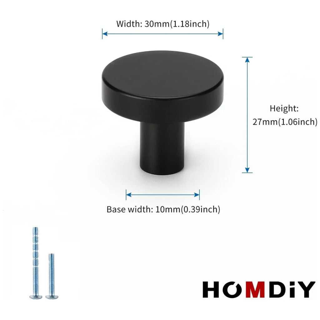 homdiy 10 Pack Black Cabinet Knobs Round Dresser Knobs, Aluminum Alloy Kitchen Cabinet Knobs, Closet Door Knobs Solid Black Knobs for Dresser Drawers