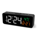 Netzu 3-in-1 Digital Clocks for Living Room with Temperature, Date & Time Display - 4 Levels Birghtness, 3 Volumes, Small Plug-in Alarm Clock for Bedroom, Office (Black)