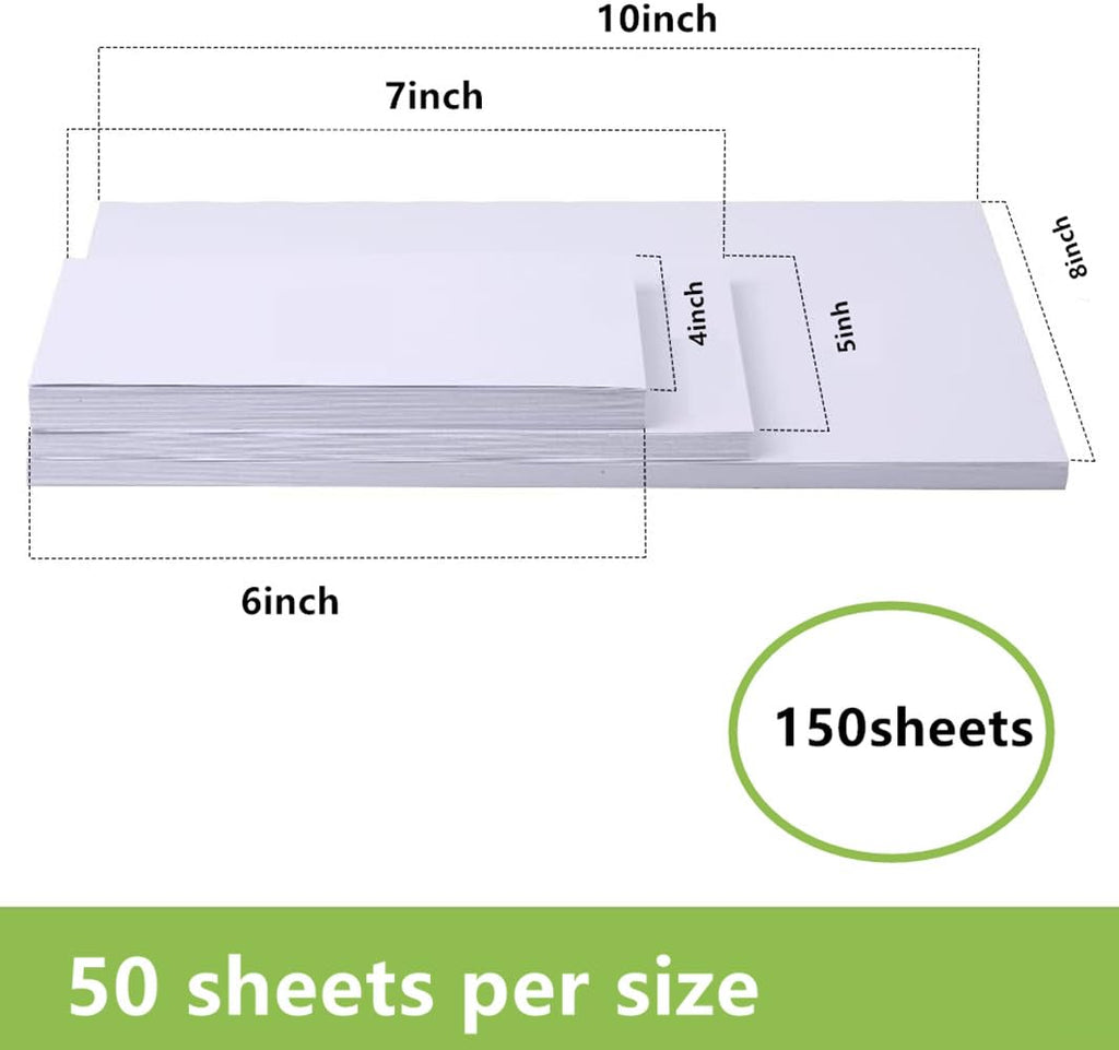 150 Glossy Photo Paper,White Photographic Paper 3 Sizes (4"x6", 5"x7", 8"x10") - 50 Sheets per Pack,White Photographic Paper Single Side Printable Photo for All Inkjet Printers Letter Size