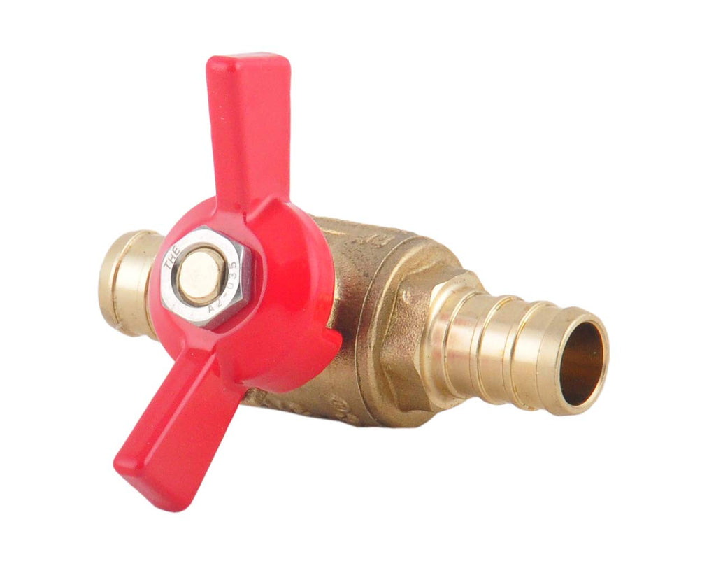 PEX Brass Ball Valve, 1/2-in PEX Lead Free Brass Shut Off Ball Valve with Red & Blue T (Butterfly) Handle, PEX Barb Water Valve with cUPC Certified for Cold and Hot Water (4-Pack)