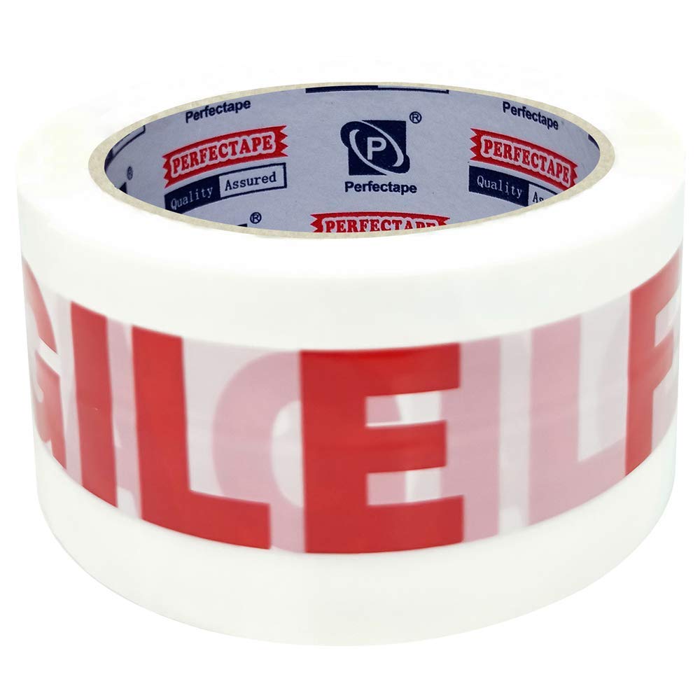 PERFECTAPE Packing Tape 6 Rolls, Fragile Printed, 1.88" x 66m, Total 396m, Shipping Packaging Tape Refill Rolls