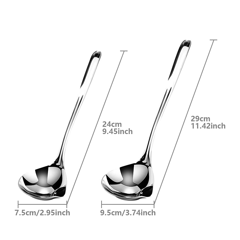 2PCS Fat Skimmer Spoon, Fat Separator for Cooking Ladle Strainer Portable Kitchen Gadgets Stainless Steel(Large + small)